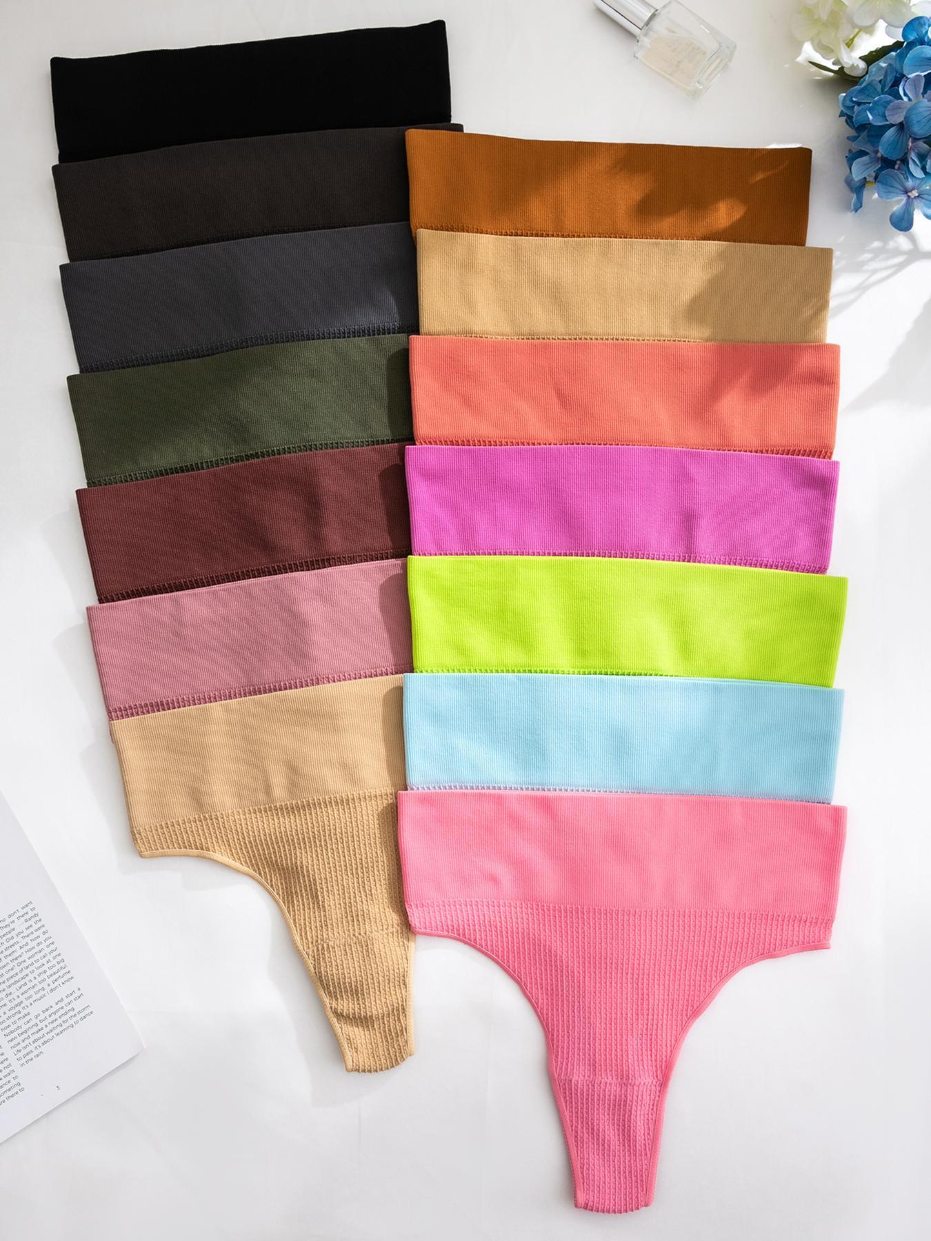 Women's Solid Color High Waist Thong, Pastel Soft Comfy Breathable Fit Seamless Nylon Panties for Daily Wear, Ladies Underwear for All Seasons