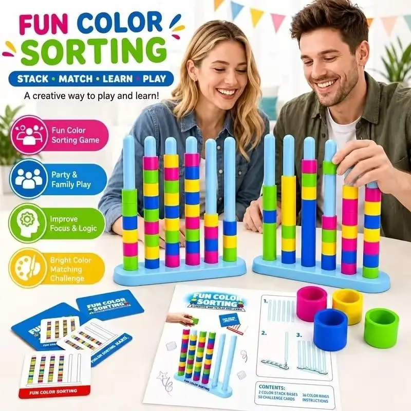 Color Matching Challenge Game, 1-2 Players, Color Stacking Puzzle, Adult & Teen Tabletop Game, Interactive Desktop Game, Birthday Party Gift