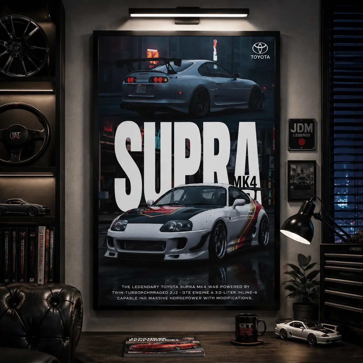 Toyota Supra MK4 Canvas Wall Art Poster Print JDM Supra MK4 Aesthetic Car Decor HD Print Sports Car Racing Garage Man Cave Bedroom Living Room Office Automotive Wall Decoration Gift for Car