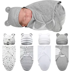Swaddle Blanket, 4 Pack Preemie, Wrap Set with Hat for Baby Boys Girls 3-7 Lbs Preemie Newborn Clothes Sleepers Cap