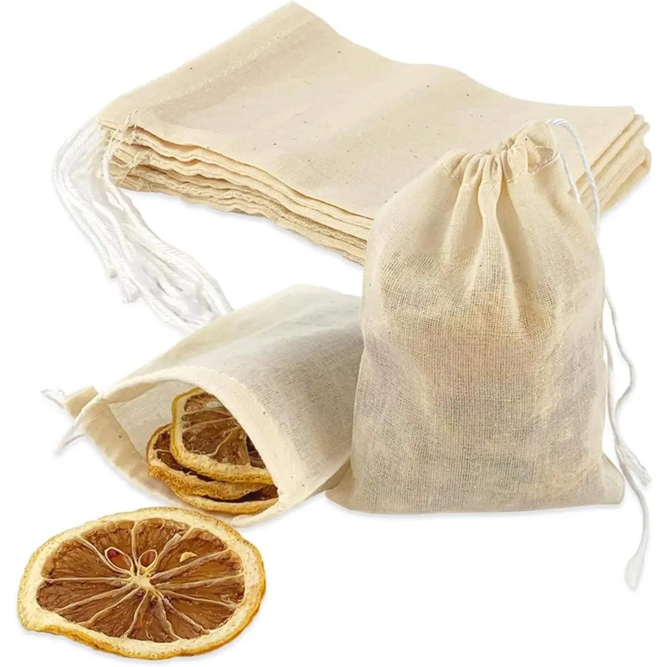 10Pcs Spice Bags for Cooking, Beige 4.25in×3.15in Cotton Soakable & Boilable, Strainer/Herbs & Act as Reusable Tea Bags, Fit for Cooking & Tea Brewing
