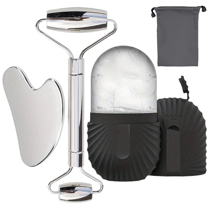 3-in-1 Facial Massage Care Set, 1 Set Stainless Steel Ice Face Roller & Scraping Set, Facial Care Tool for Lifting, Shaping and Massage, Home Beauty Tool