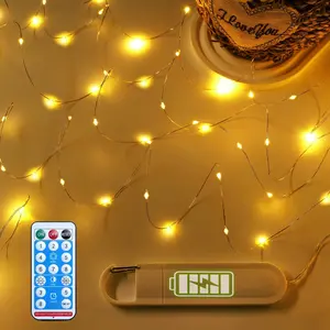 Household daily necessities Fairy Lights Battery Operated - Rechargeable String Lights for Bedroom Dorm - LED Decorative Twinkle Light with Remote 8 Modes Hook - 16ft