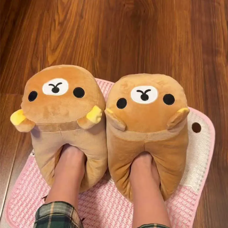 Rilakkuma Slippers Y2k Kawaii Cartoon Anime Japan All Inclusive Pe Frosth Plush Indoor Home Flat Anti Slip Couple Slippers Cute