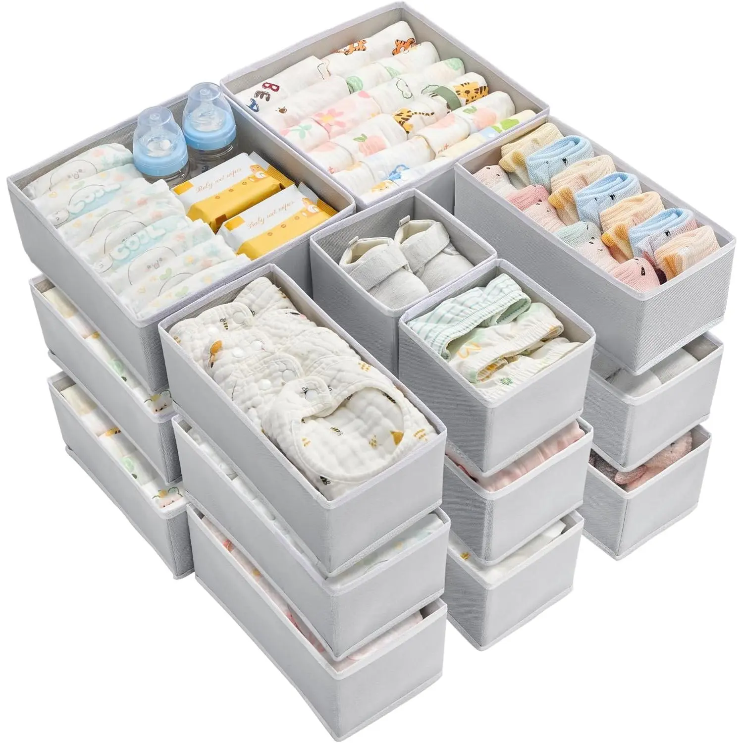 18 Pack Baby Clothes Organizer, Dresser Drawer Organizer for Baby Clothing, Foldable Fabric Closet Drawer Storage Bins, Dresser Dividers for Bra, Socks, Ties, Scarf