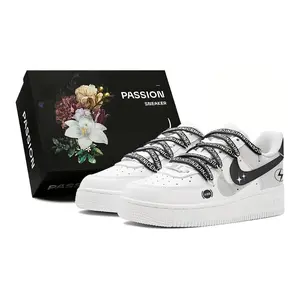 Nike Air Force 1 Low Men’s Black and White Sneakers with Dual Swoosh Design, Emergency Brake Laces, and Custom Box Verifiable, with credentials and supporting global authentication
