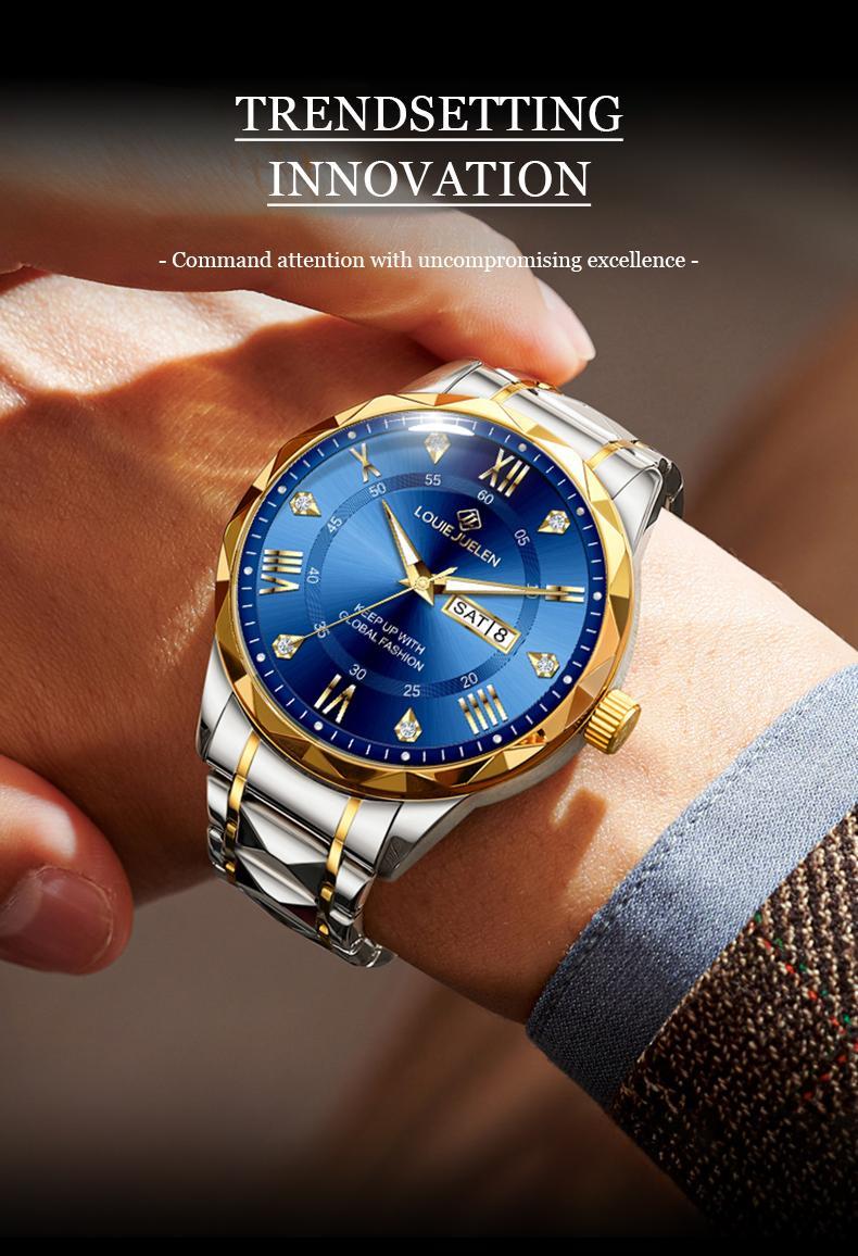 Luxury Swiss Men's Watch, 42mm Dial with Chronograph Sub-dials, Sapphire Crystal & Luminous Hands