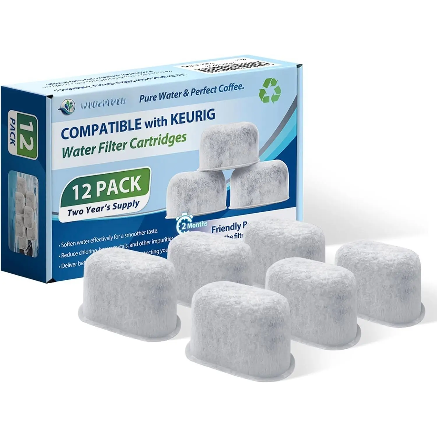 12 Pack Filters  Compatible with  Water Filter Cartridges, 2.0 and 1.0 Classic Coffee Makers, Charcoal Water Filters