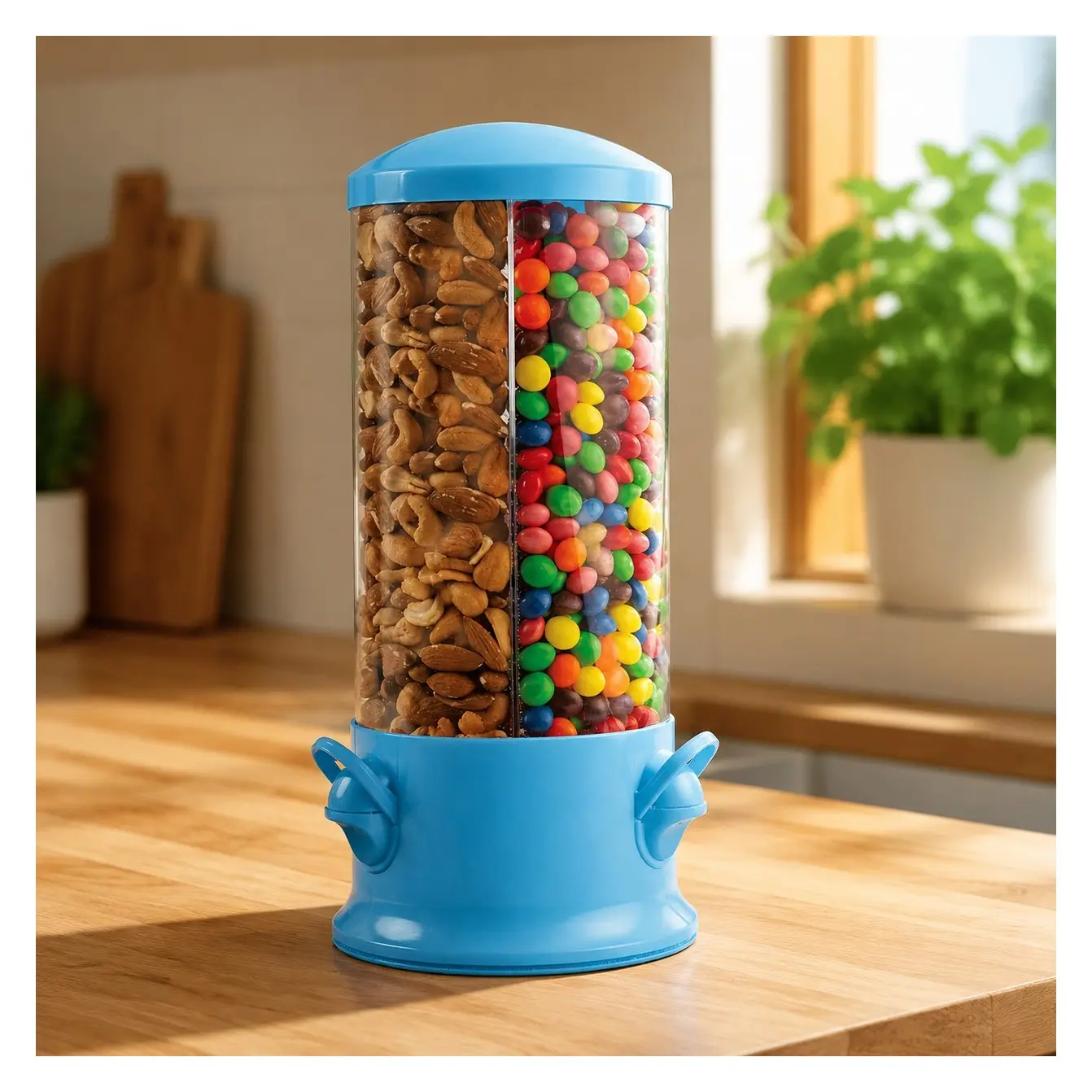 Triple Candy Machine - Fun Candy & Nut Dispenser - New & Improved (Blue) - 360 Degree SelectionGift