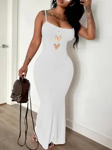 8058-A5 New Women's Sleeveless Long Dress with Thin Straps, Elastic Waistband, Casual Fit, All-Season Wear, Plain Surface Design