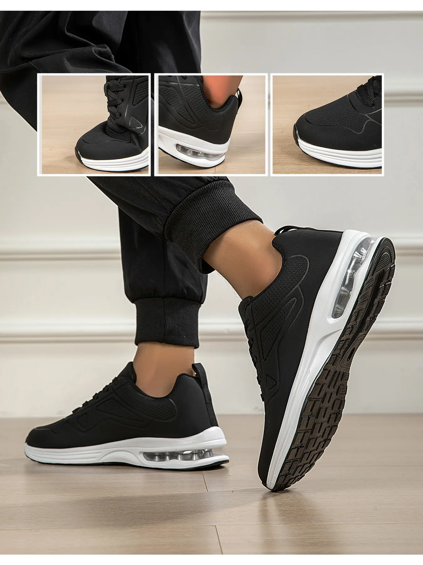 Unisex Air Cushion Running Shoes, Lightweight Breathable Lace Up Athletic Sneakers, Shock Absorbing Casual Training Walking Footwear for Men & Women