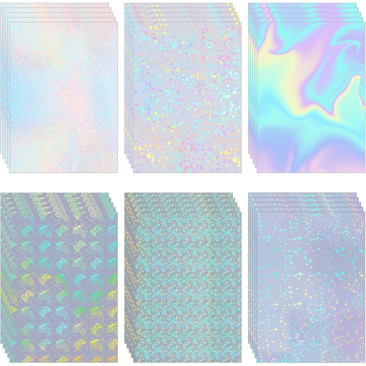 30 count Holographic Laminating Sheets 6 Styles A4 Clear Sticker Paper