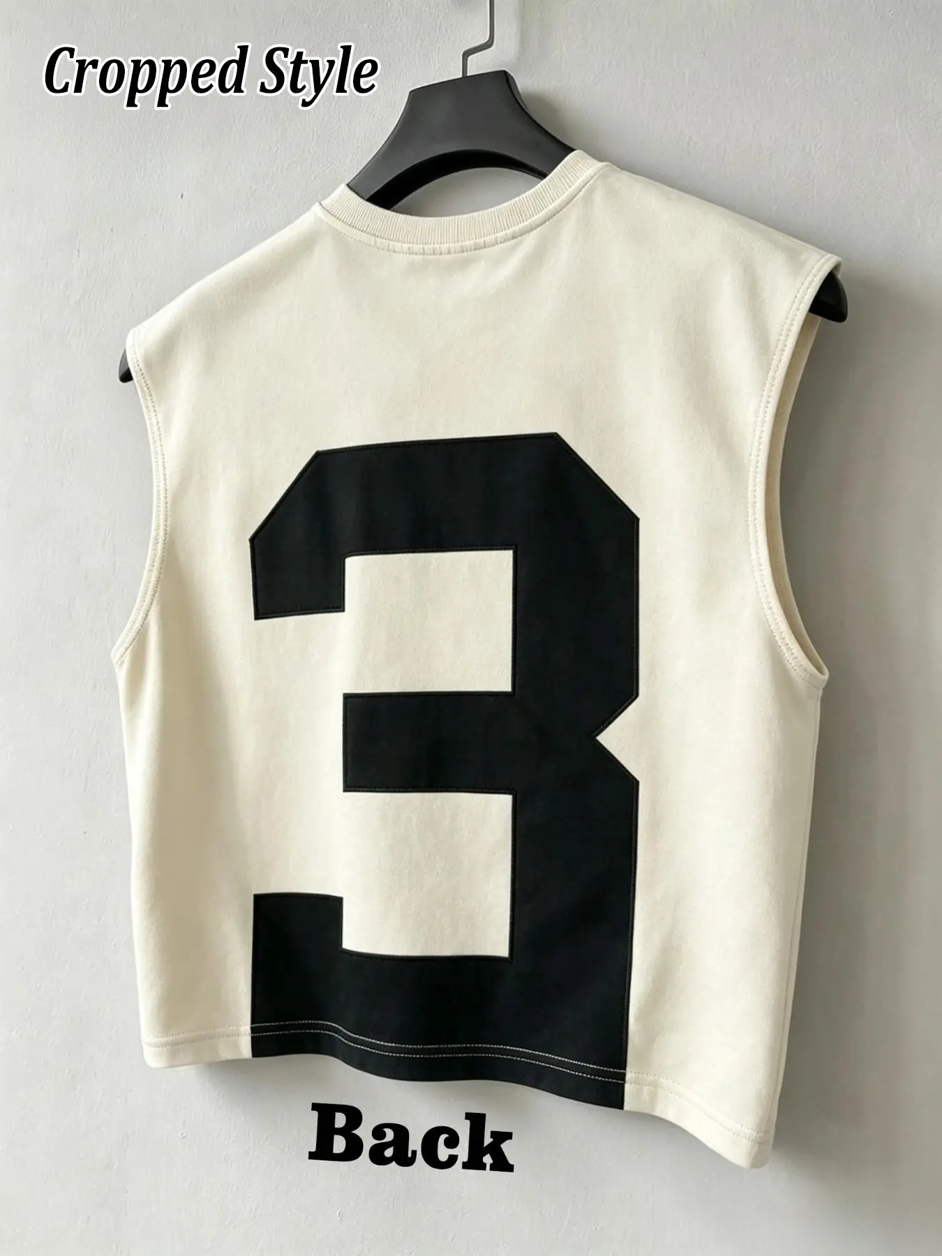 Men's Cropped Short Sleeve Vest, Backside Large Number 3 Print, Round Neck Loose Fit, Plain Summer Street Sport Top, Casual Sport Top, Daily Wear Sportswear