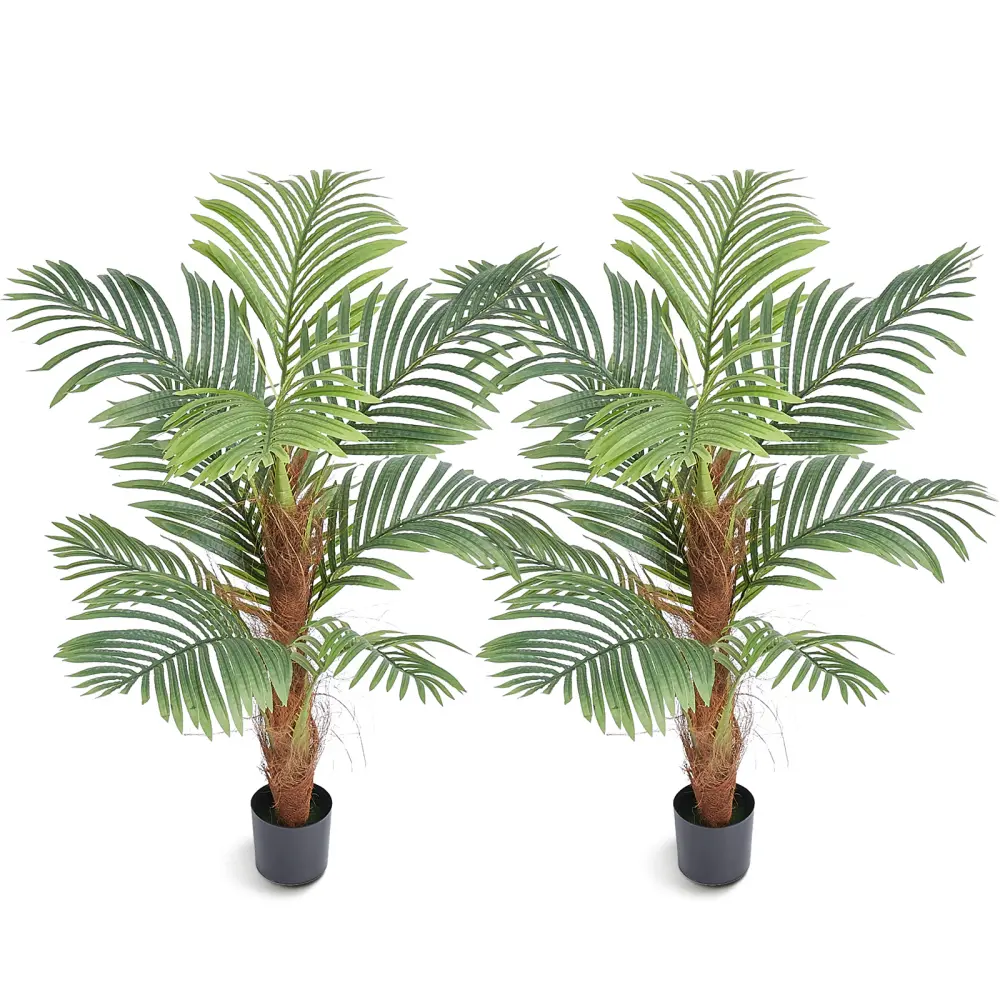Artificial Palm Tree, 4 FT Tall Faux Plant, Secure PE Material & Anti-Tip Tilt Protection Low-Maintenance Plant, Lifelike Green Fake Tree for Home Office Warehouse Decor Indoor Outdoor