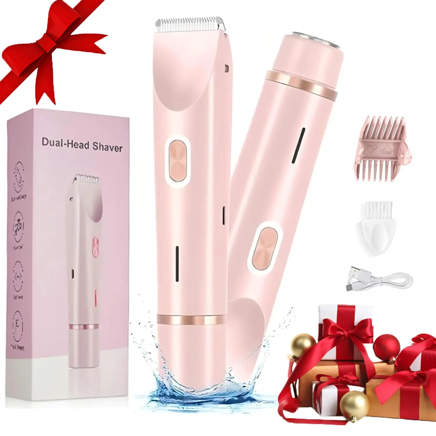 Dual Head Electric Shaver for Women, 2 in 1 Electric Bikini Trimmer Electric Razors, Portable Hair Trimmer for Armpits Legs Arms Body, Rechargeable Body Trimmer, Wet & Dry Use Hair Removal for Face Care at Home for Christmas, Halloween, Thanksgiving Gifts