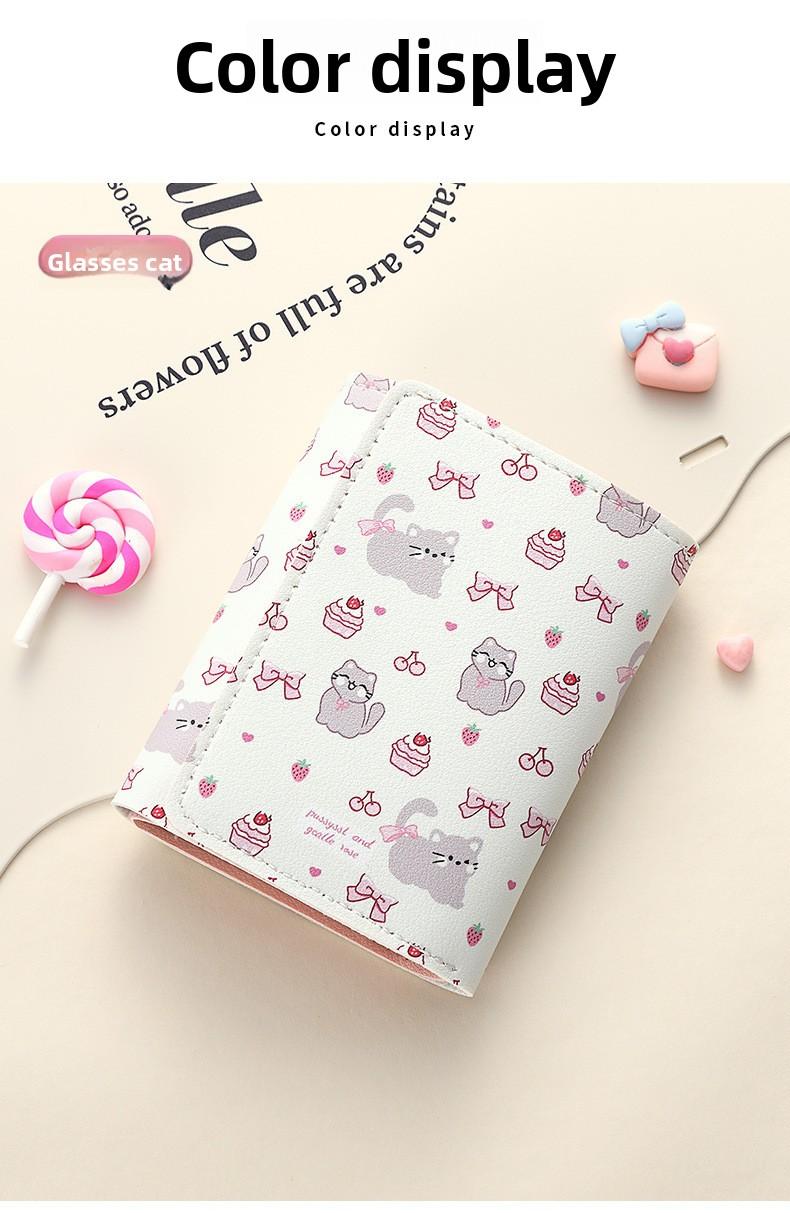 Strawberry Bear Print Wallet for Women Cute 3-Fold Short PU Leather Purse with Card Slots ID Window Portable Coin Purse for Everyday Carry