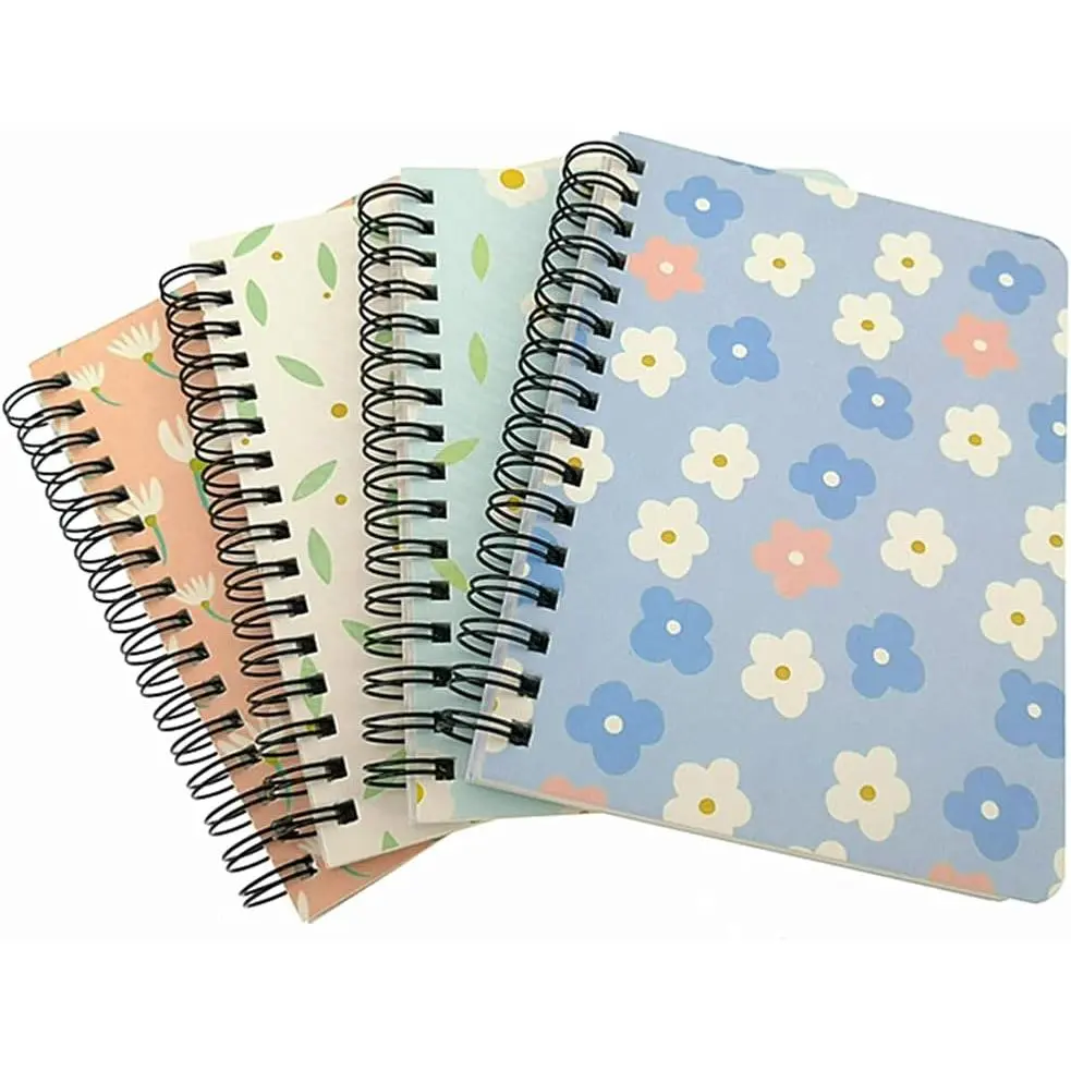4 Pack Small Spiral Notepad Journal,Wirebound Ruled Sketch Book Notebook Diary Memo Planner,A6 Size(5.7X4.1) & 80 sheets (Flower B)