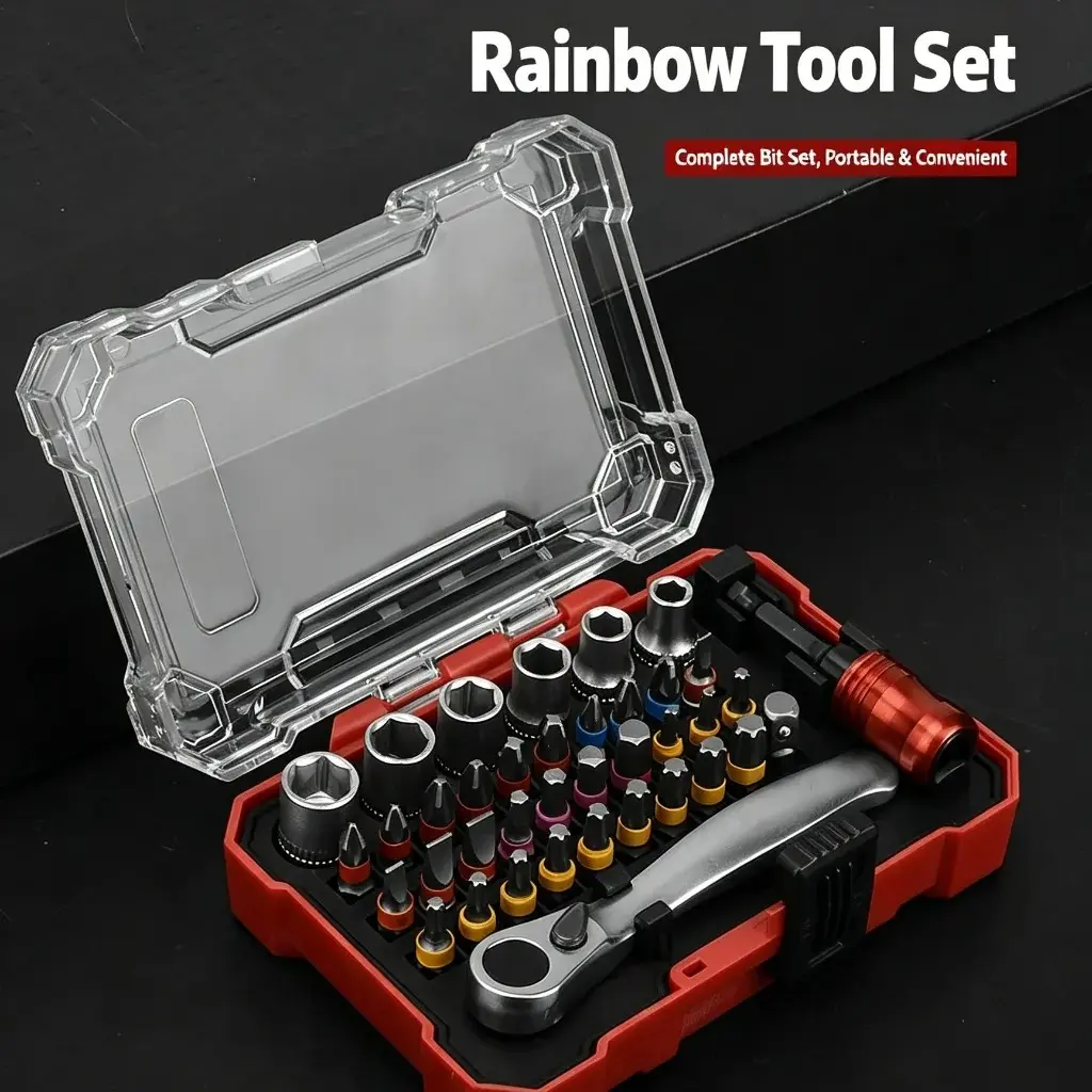 38 Piece Rainbow Ratchet Screwdriver Bit Set, Mini Ratchet Wrench Socket Kit with Storage Box, Ideal for Home DIY Repair, Furniture Assembly, Screwdriver Bits Set