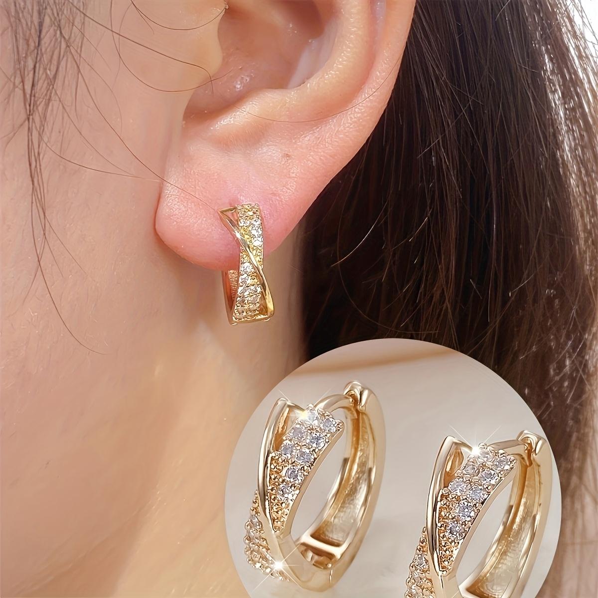 1 Pair of Elegant Copper-Inlaid Synthetic Synthetic Zirconia Hoop Earrings, Exquisite and Compact Luxury Design, Suitable for Women's Parties, Banquets, or Daily Gifting