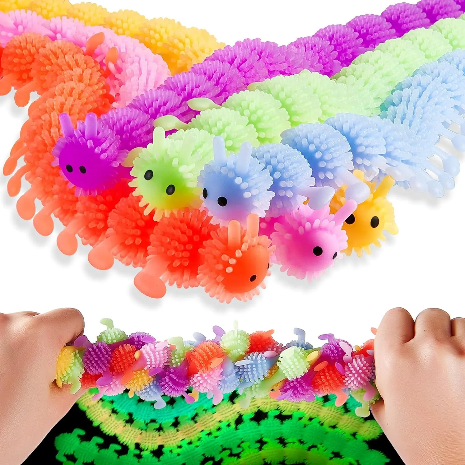 6 Pieces Caterpillar Stretchy Fidget Toy, Luminous Sensory Fidget Toy Stretchy String Colorful Children's Day Gift Items for Anxiety Relief Autism ADHD Calming Relaxing, 6 Colors