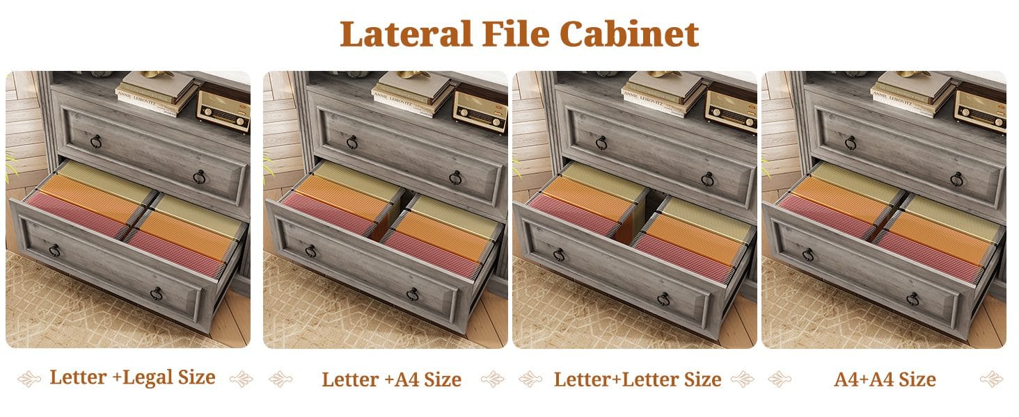 File Cabinet with Printer Stand and 2 Drawers Grey