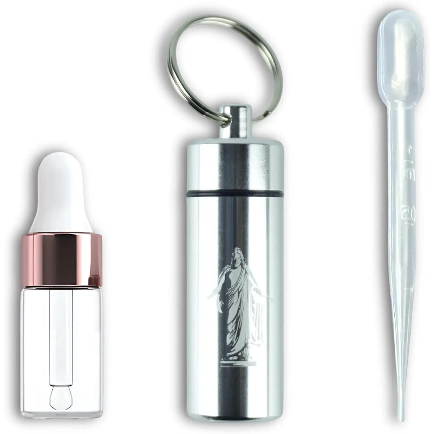 Oil Vial  – Round-Top  Bottle with Inner Glass Vial, Inspired Figure Engraving & Secure O-Ring Seal for Everyday Use