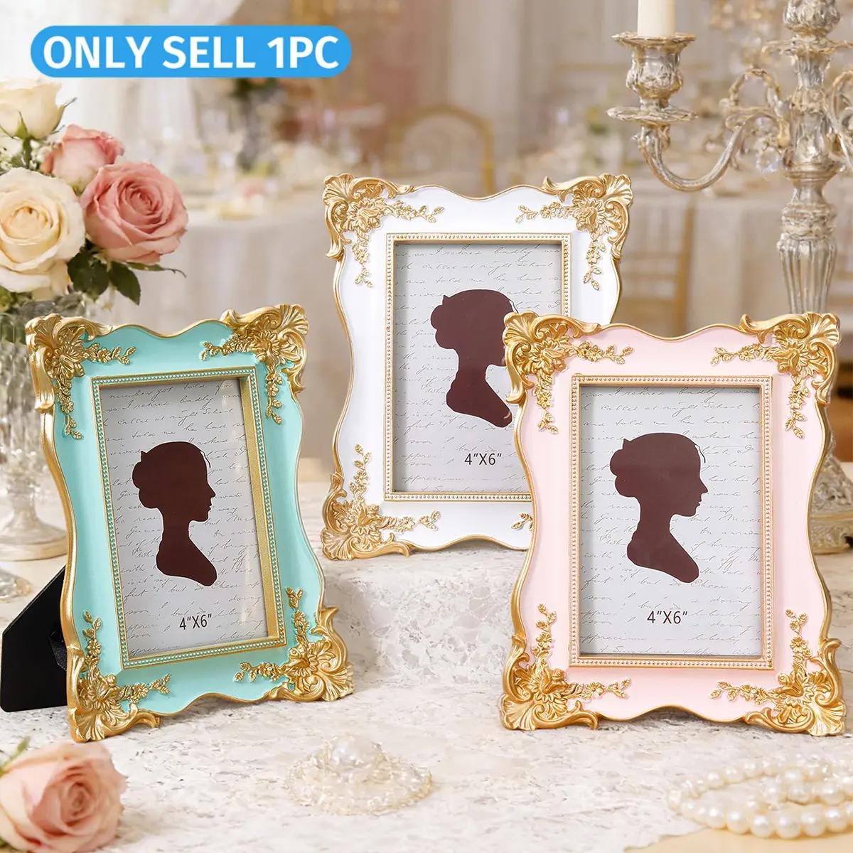 European Style 3D Pattern Photo Frame, Frame Only, Picture Frame, Frame Design, Home Desktop Decoration, Multi-Color Options, Suitable for Bedroom Study Office Photography Props