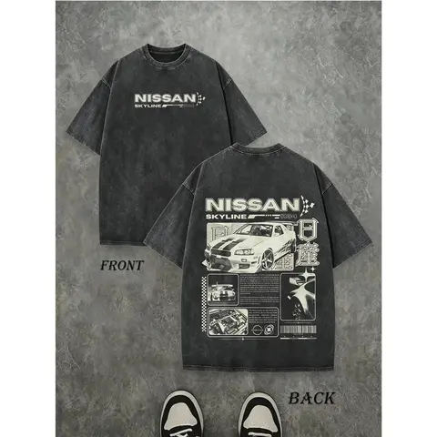 Women's Premium Soft Heavy Cotton Breathable Short-Sleeve Retro Unisex Tee - Vintage Washed Double-Sided Racing Car Graphic Top, Aesthetic Outdoor Everyday Streetwear T-Shirt