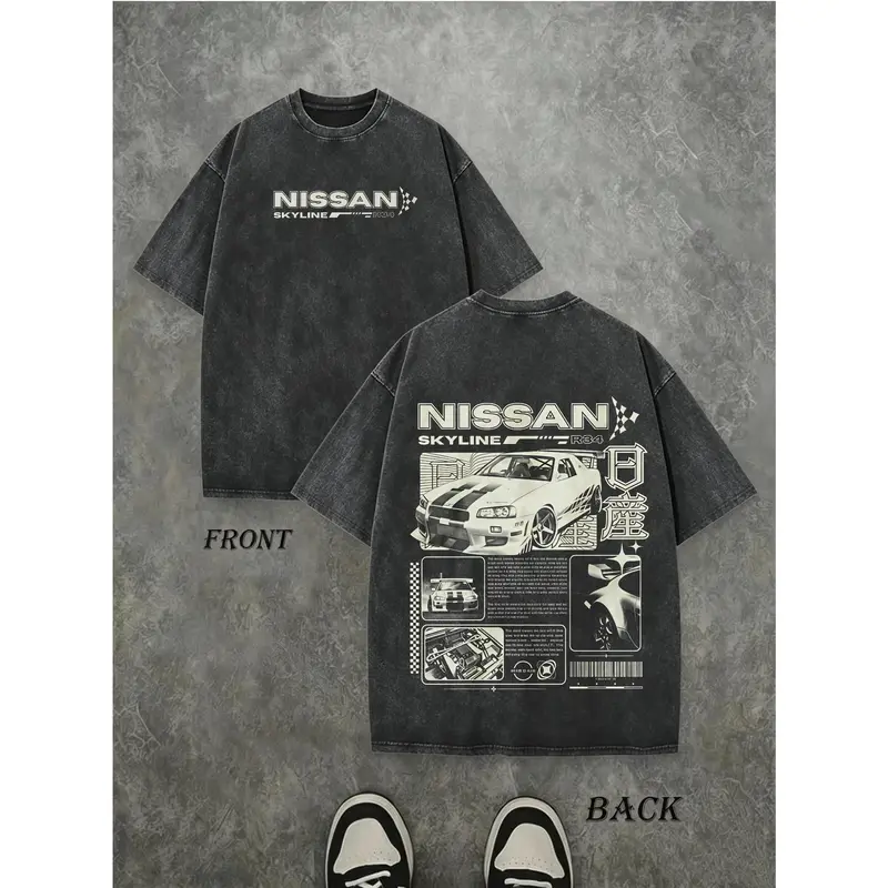 Women's Premium Soft Heavy Cotton Breathable Short-Sleeve Retro Unisex Tee - Vintage Washed Double-Sided Racing Car Graphic Top, Aesthetic Outdoor Everyday Streetwear T-Shirt