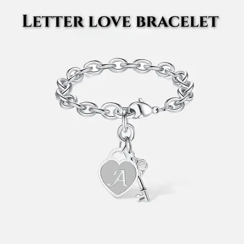 Women's Personalized Initial Silver Heart-Key Charm Bangle - Minimalist Adjustable Sports Wristband, Customized Exquisite Trendy Fashionable Jewelry, Birthday Graduation Gift for Teenage Girls (Sports Accessories)