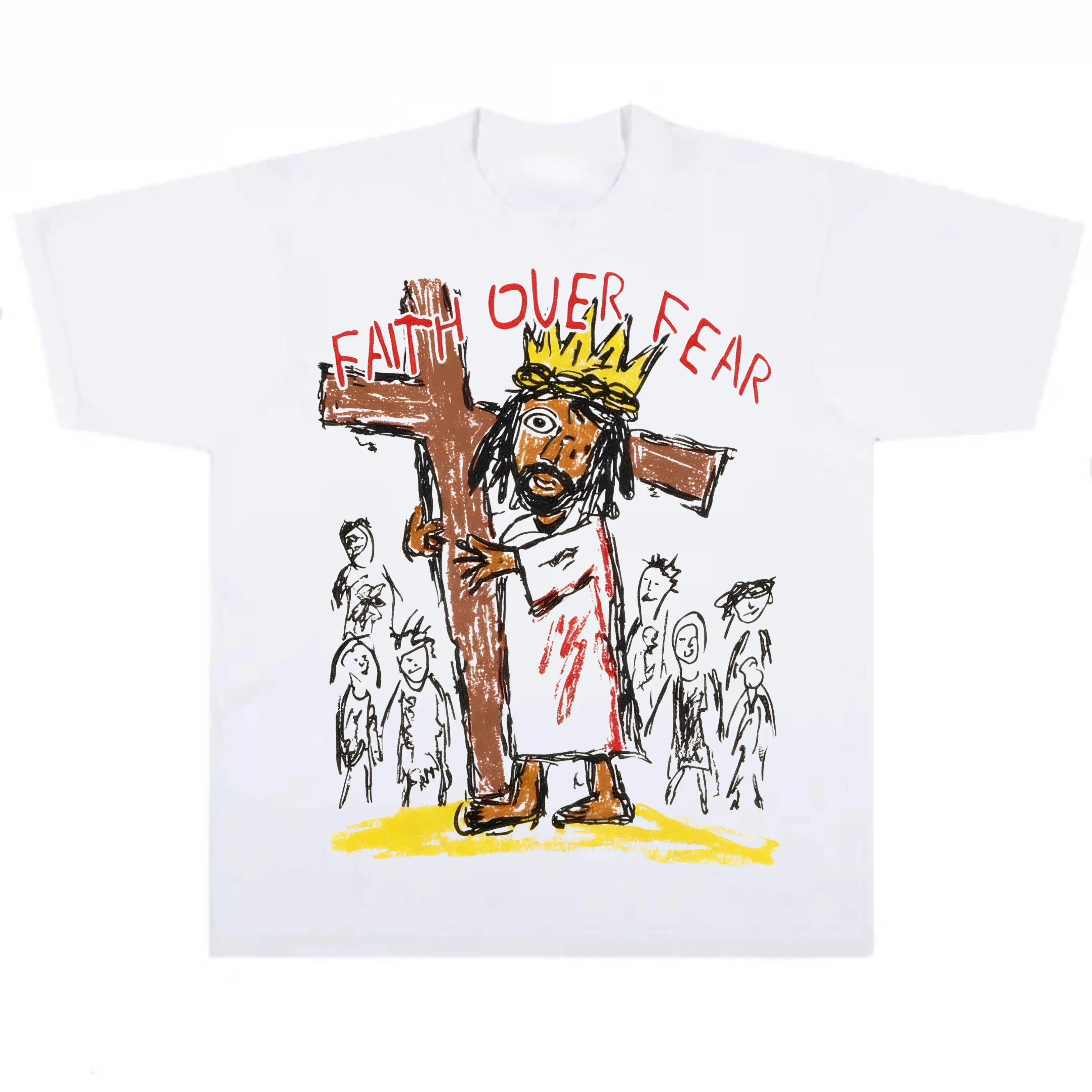 Men's Bold Faith Over Fear Grunge Graphic T-Shirt - Short-Sleeve, Fitted, Round Neck, Full Print, Casual Wear, Streetwear Clothing, Fashion Streetwear, Menswear Top, Fashion Apparel, M