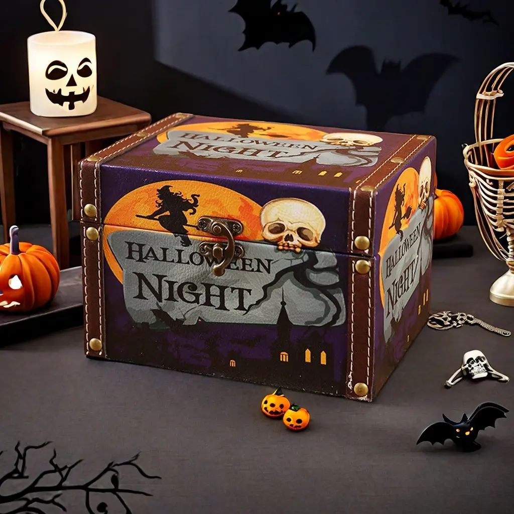Vintage Halloween Storage Box for Desktop, Organizer for Jewelry and Pins, Candy Gift Packaging for Halloween Celebration