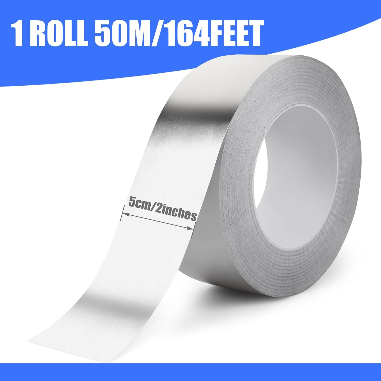 Aluminum Tape, 2 inch x 65 Feet Foil Tape (3.9 mil), Insulation Adhesive Metal Tape, High Temperature Heavy Duty HVAC Tape, Silver Tape Aluminum Foil Tape for Ductwork, Dryer Vent, HVAC
