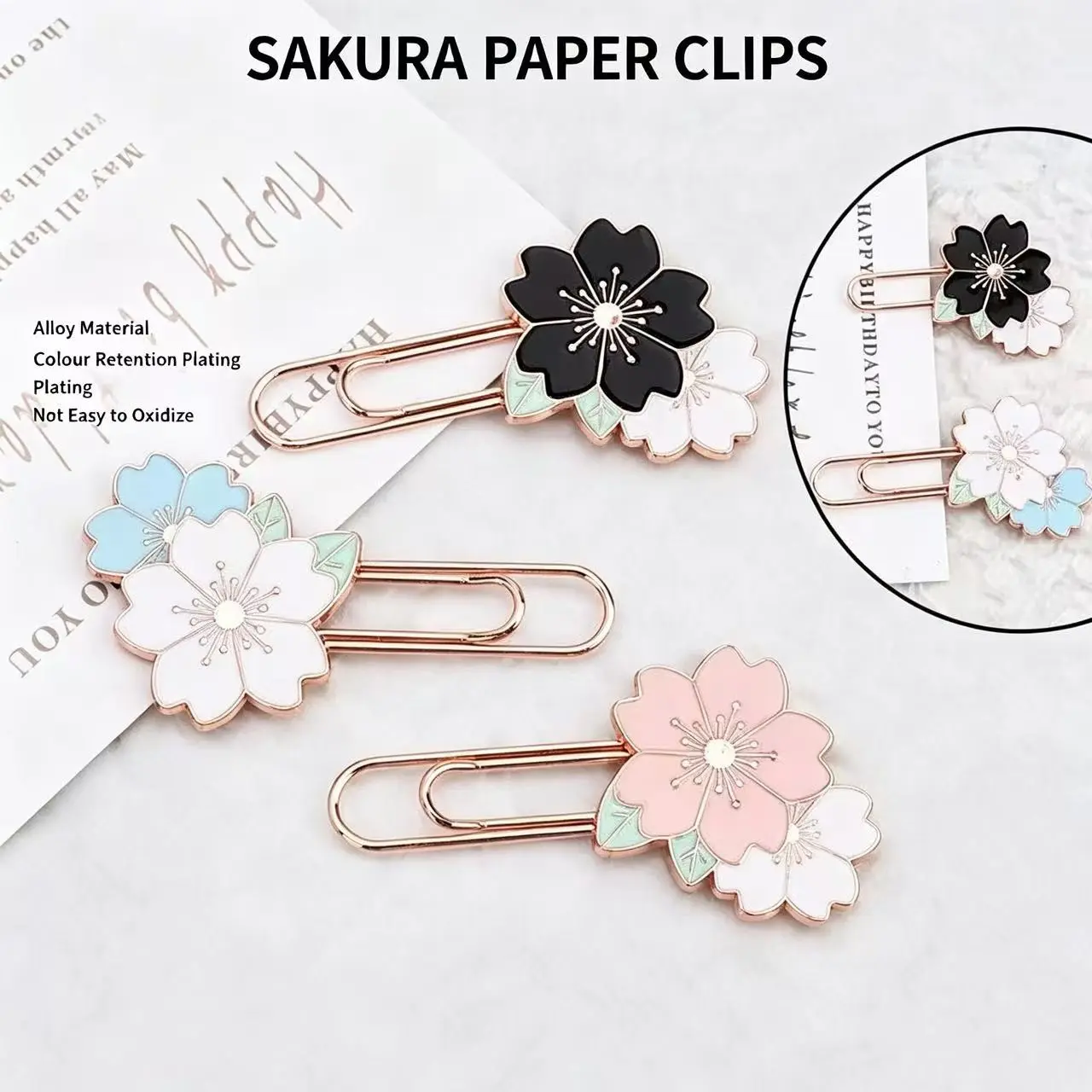 7-Pack Cherry Blossom Paper Clips, Cute Girl Heart Bookmarks, Creative Metal Pins, Student Planner Decorative Clamps, Elegant Sakura Paper Clips, Kids Learning Stationery