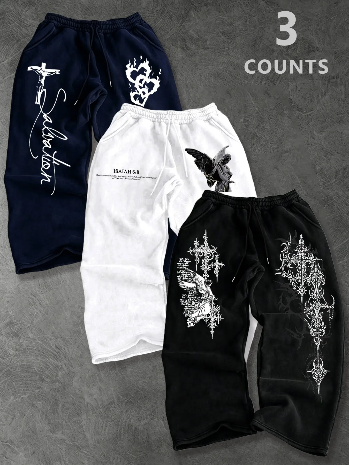 Men's Trendy Letter Cross Angel Print Drawstring Waist Sports Pants, Casual Comfortable Jogging Pants, Classic Versatile Fashion Men's Pants