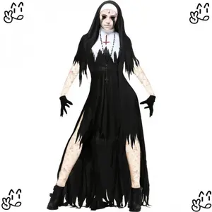 S-XXXL European and American Halloween Zombie Nun Costume Cosplay Zombie Vampire Demon Costume Body Suit Black 2000s  halloween  costumes octavia  blake  costume