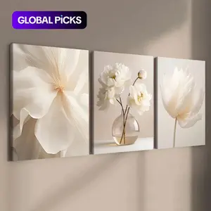 Flower Pattern Canvas Painting, 3-Count Wooden-Framed Canvas Wall Art Set Artwork for Home Living Room, Bedroom and Office Décor, Ornaments #TOP PICKS