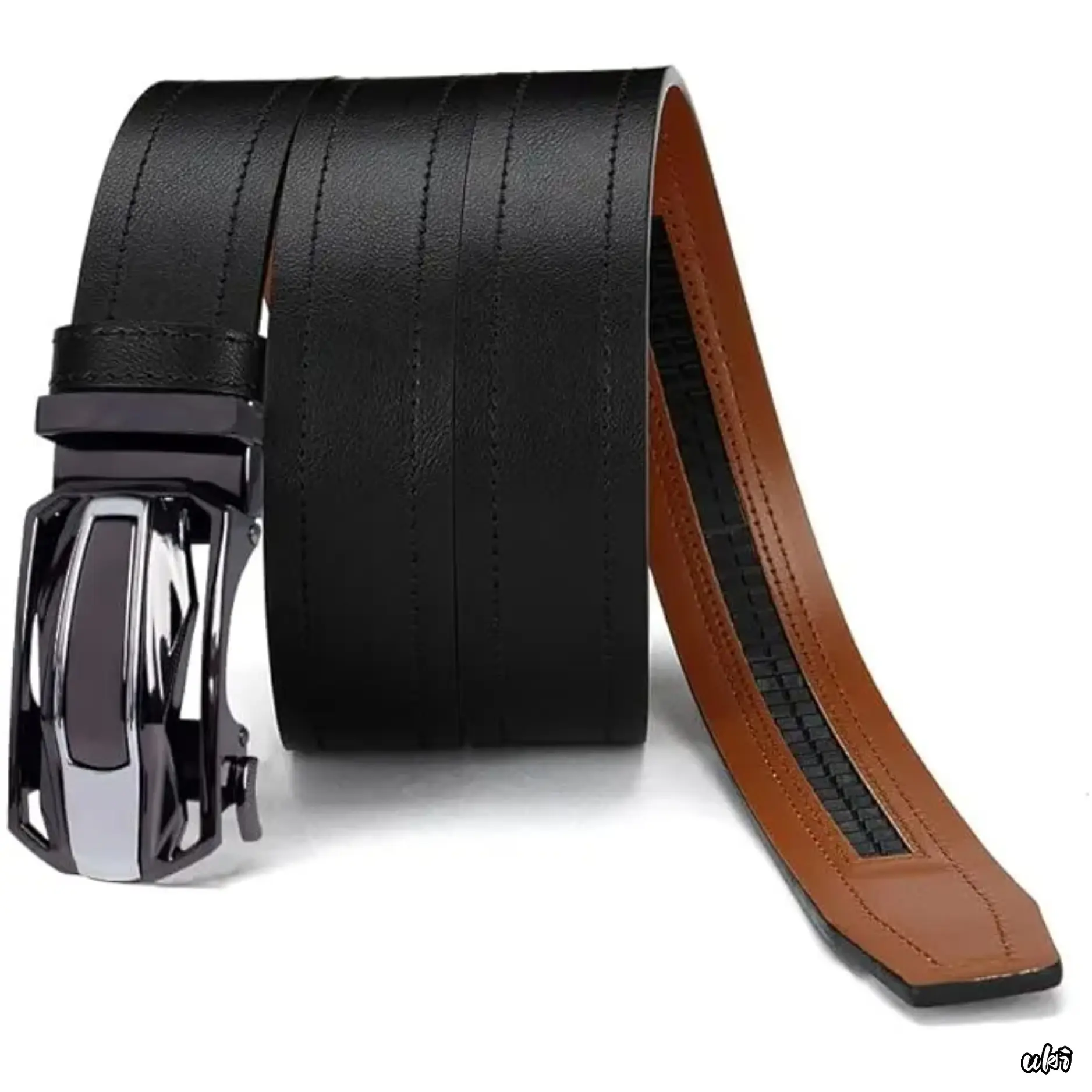 Men’s 1pcs Black Minimalist Leather Ratchet Belt with Automatic Ratchet Buckle, One Size Fully Adjustable Scratch-Resistant Dress Belt for Business Daily Use, Luxury Gift Packaging for Boyfriends & Fathers, Corporate Holiday Events, Eliminates Pressure Ma