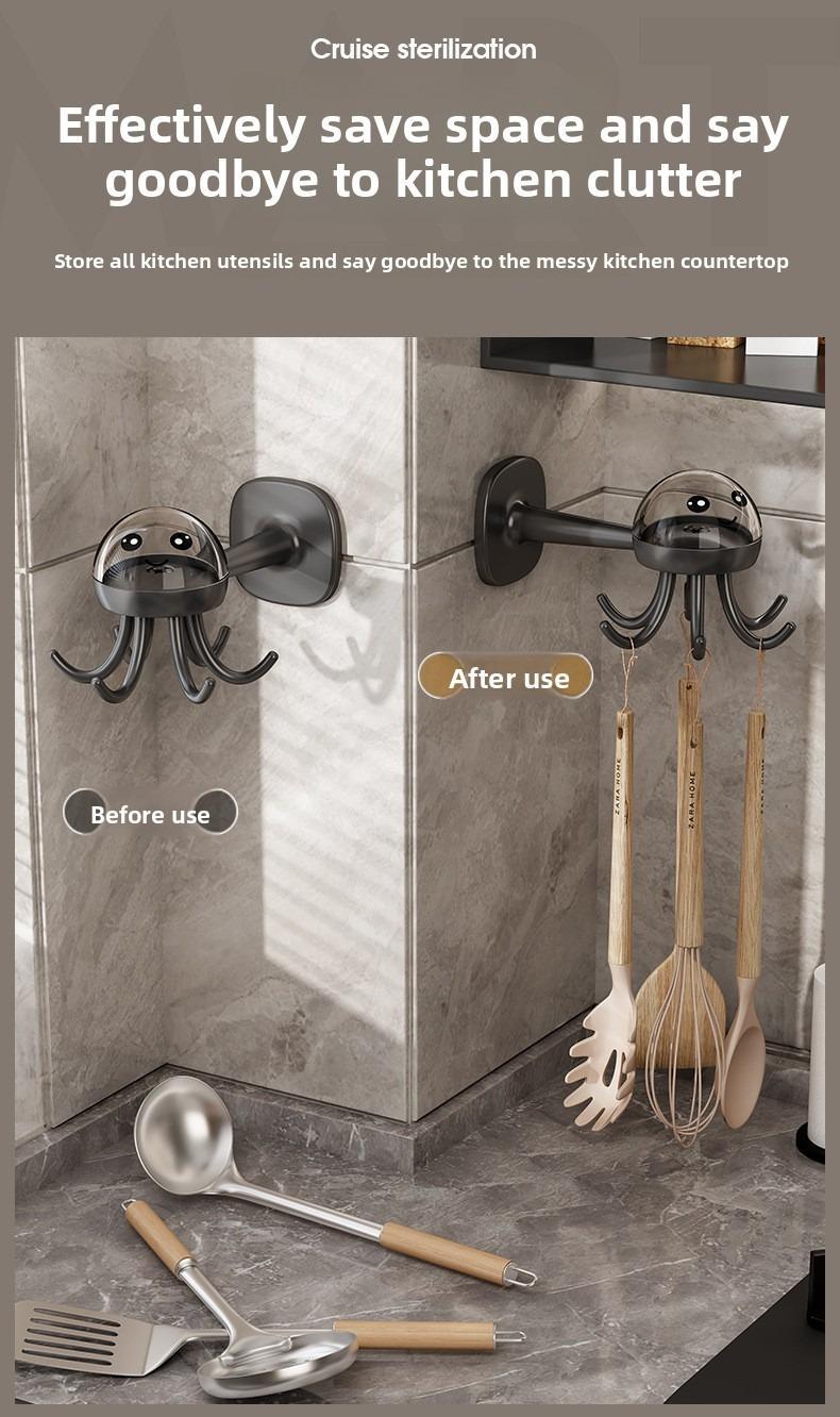 360° rotating cartoon octopus hook, no need to drill holes and won't damage the wall, storage rack, home storage rack, household daily use, kitchen storage hook, shelving rack