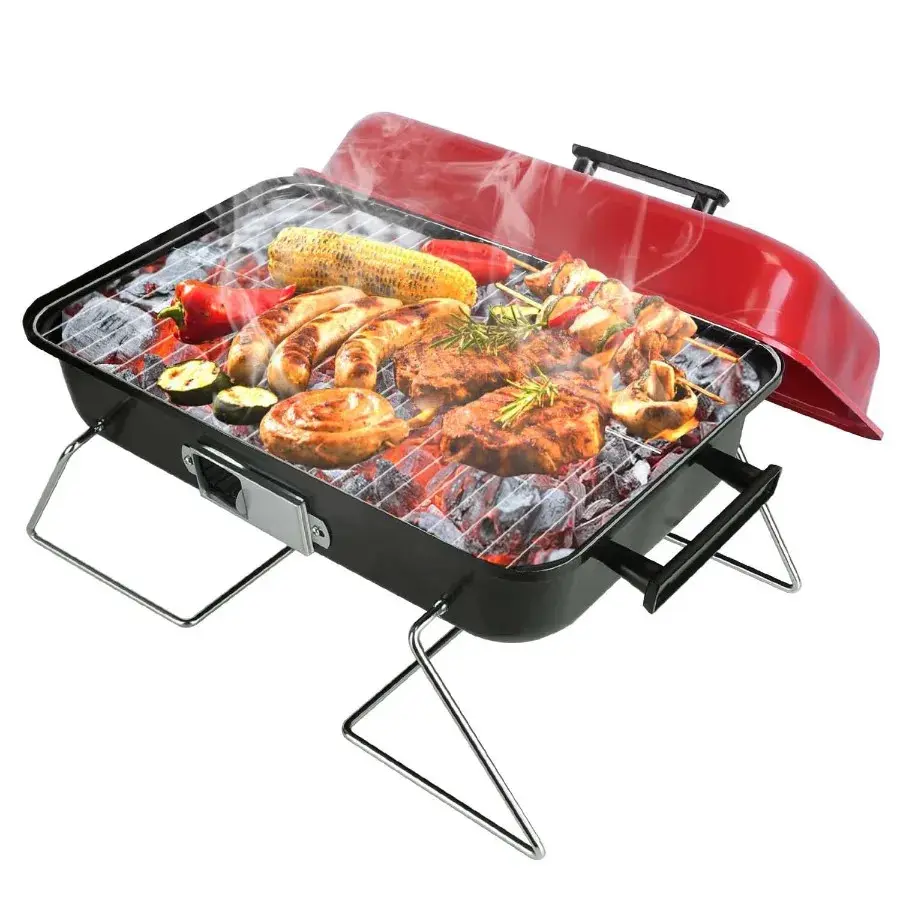Foldable Charcoal Grill - 5.51lbs, Thick Build, Handles, Lid & Vents, Portable Tabletop for Outdoor Camping, Beach Use - 4293