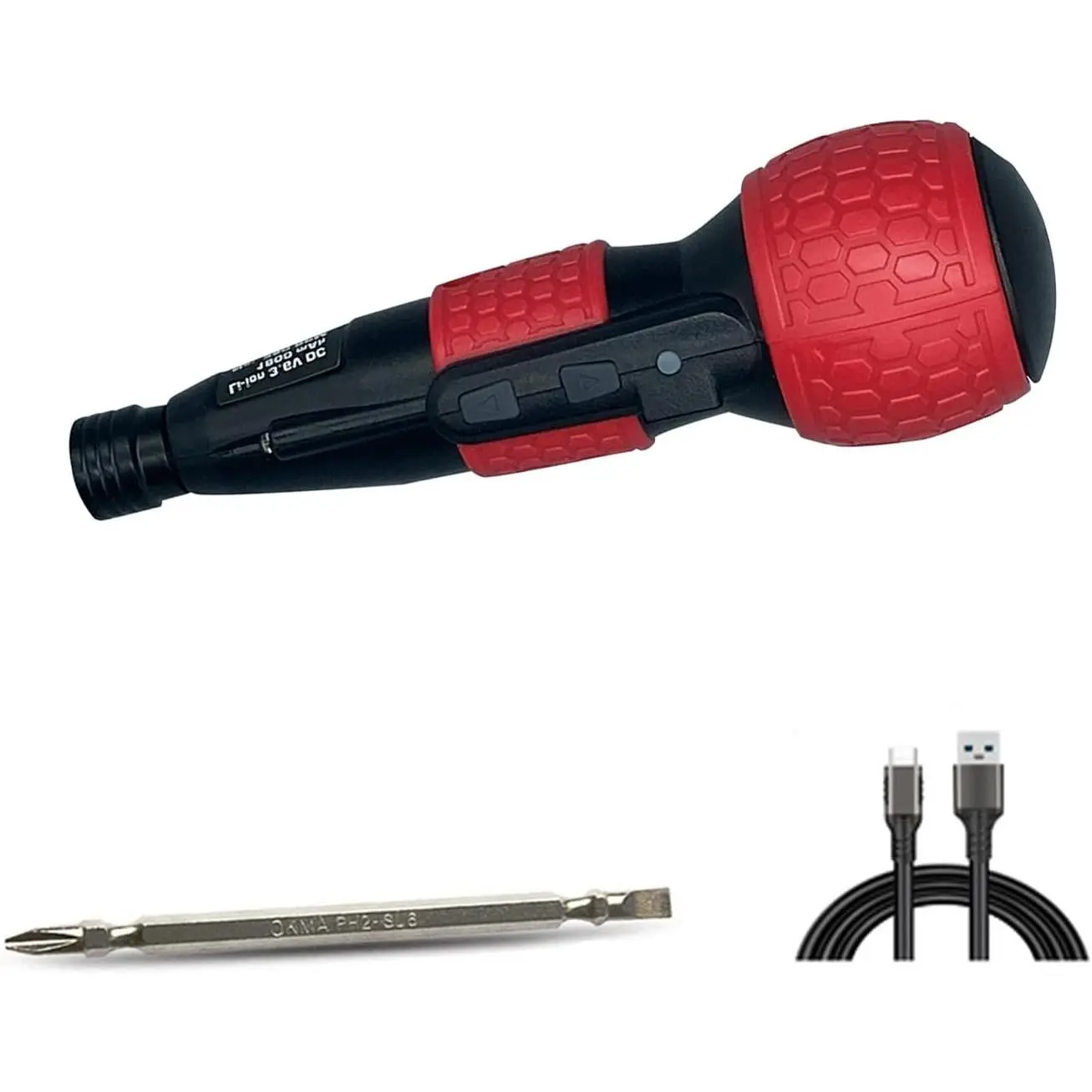 3.6V Cordless Electric Screwdriver USB-C Rechargeable LED Kit RED | Compact 3.6V cordless screwdriver with USB-C fast charging, LED light, and 2-in-1 manual/electric mode for home repairs