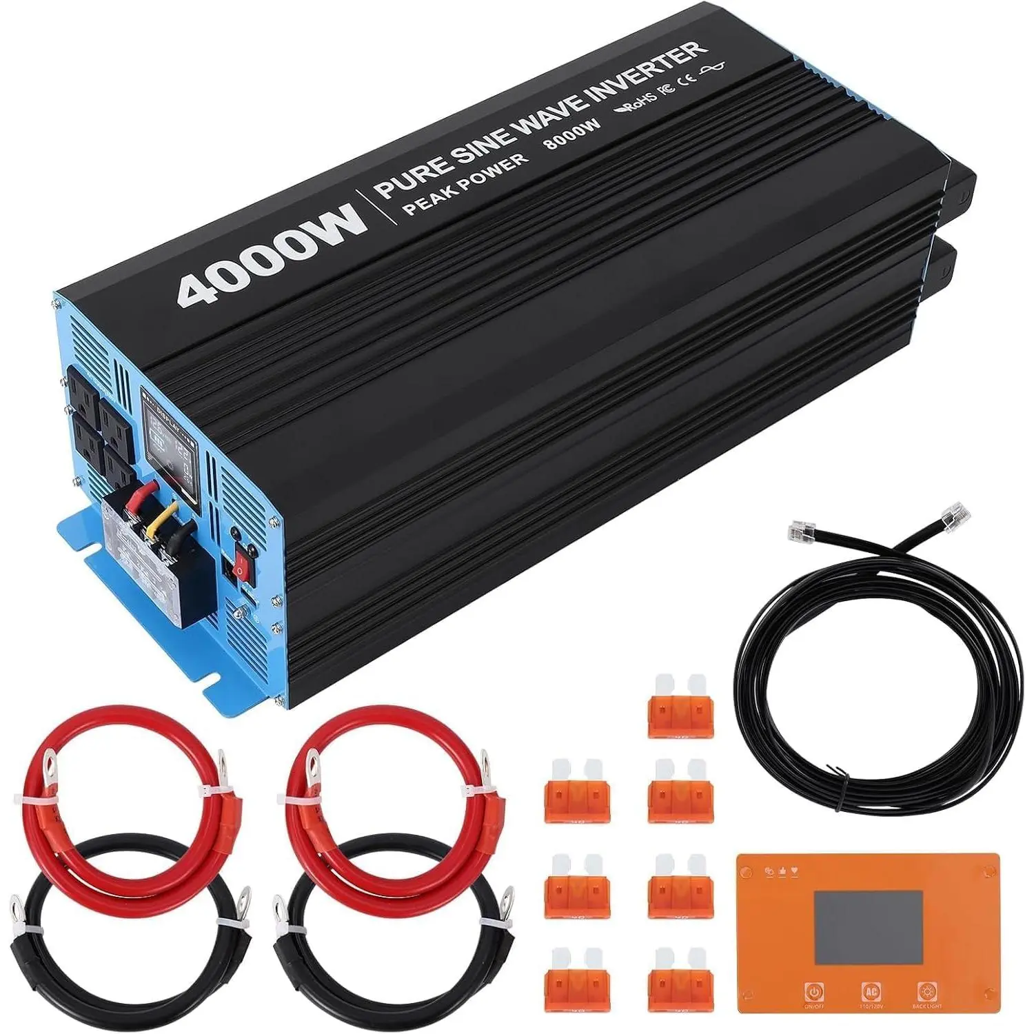 GARVEE 4000W High Power Pure Sine Wave Inverter with 1 USB Port (5V/3.4A), LCD Display and Remote Controller for Home/RV/Truck, High Power Inverter, Energy Efficient Inverter