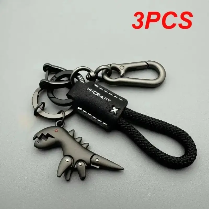 Keychain Woven Rope Synthetic Leather Vintage Style Dinosaur Pendant for Men Car Motorbike Keys Handbag Charm