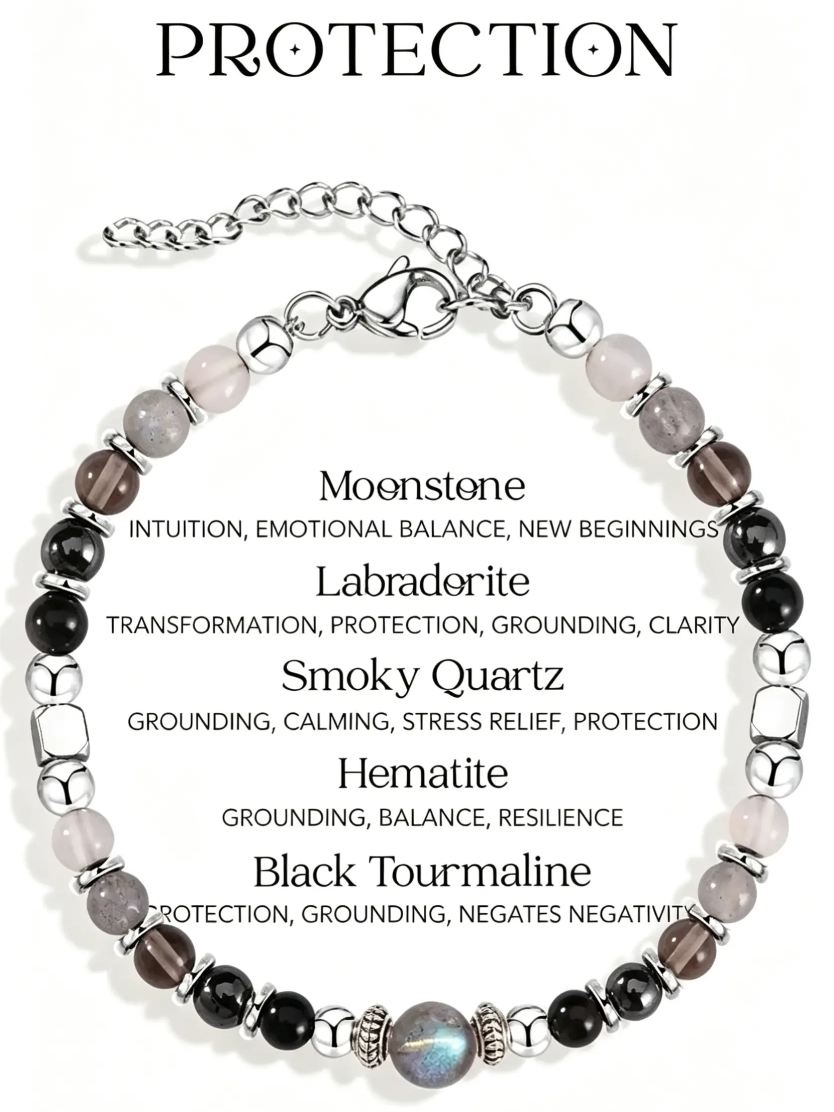 High-Quality Adjustable Beaded Bracelet Set, Handmade Natural Stones, Crystal, Moonstone, Agate, Hematite Jewelry, Summer Accessory, Women's Gift