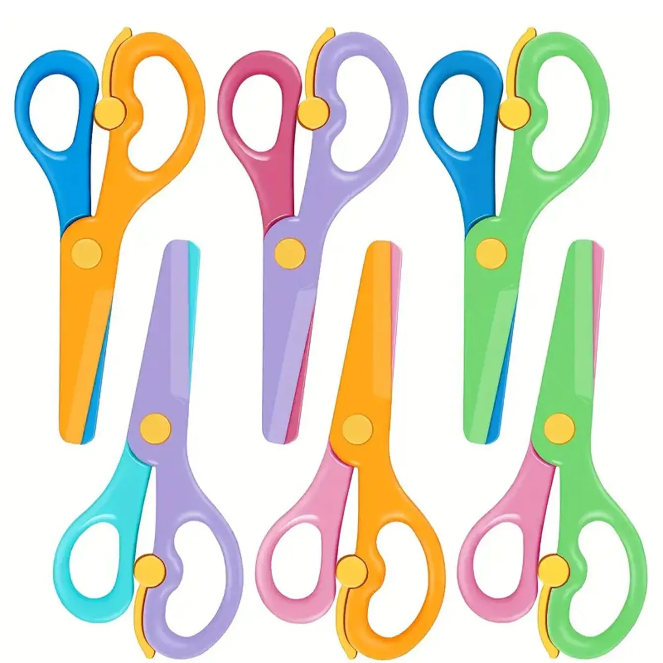 6-Piece Safety Craft Scissors Set, Colorful Blunt-End Scissors, Ambidextrous Design, Durable Plastic, Ideal for Art, Crafts, Sewing, Craft Cutting Tool, Classroom Supplies
