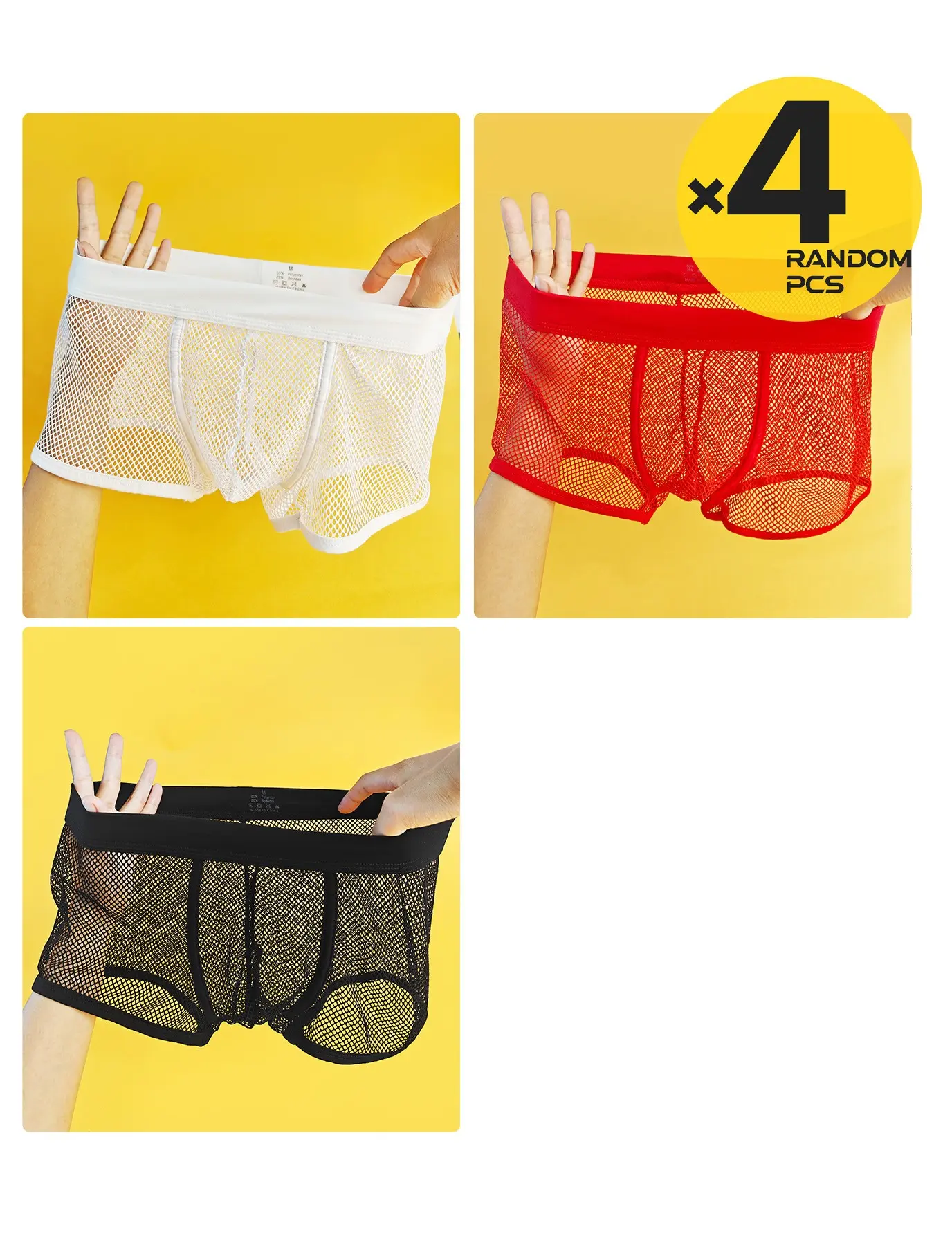 2/3/4Pcs Random Solid Color Men's Large Mesh Boxers, Hollow Breathable Hip Lifting Underwear for Workout, Fitness & Loungewear, Breathable Undergarments