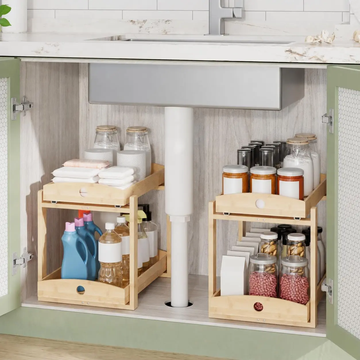Under Sink Organizer 2 Tier Pull Out Cabinet Storage Drawer