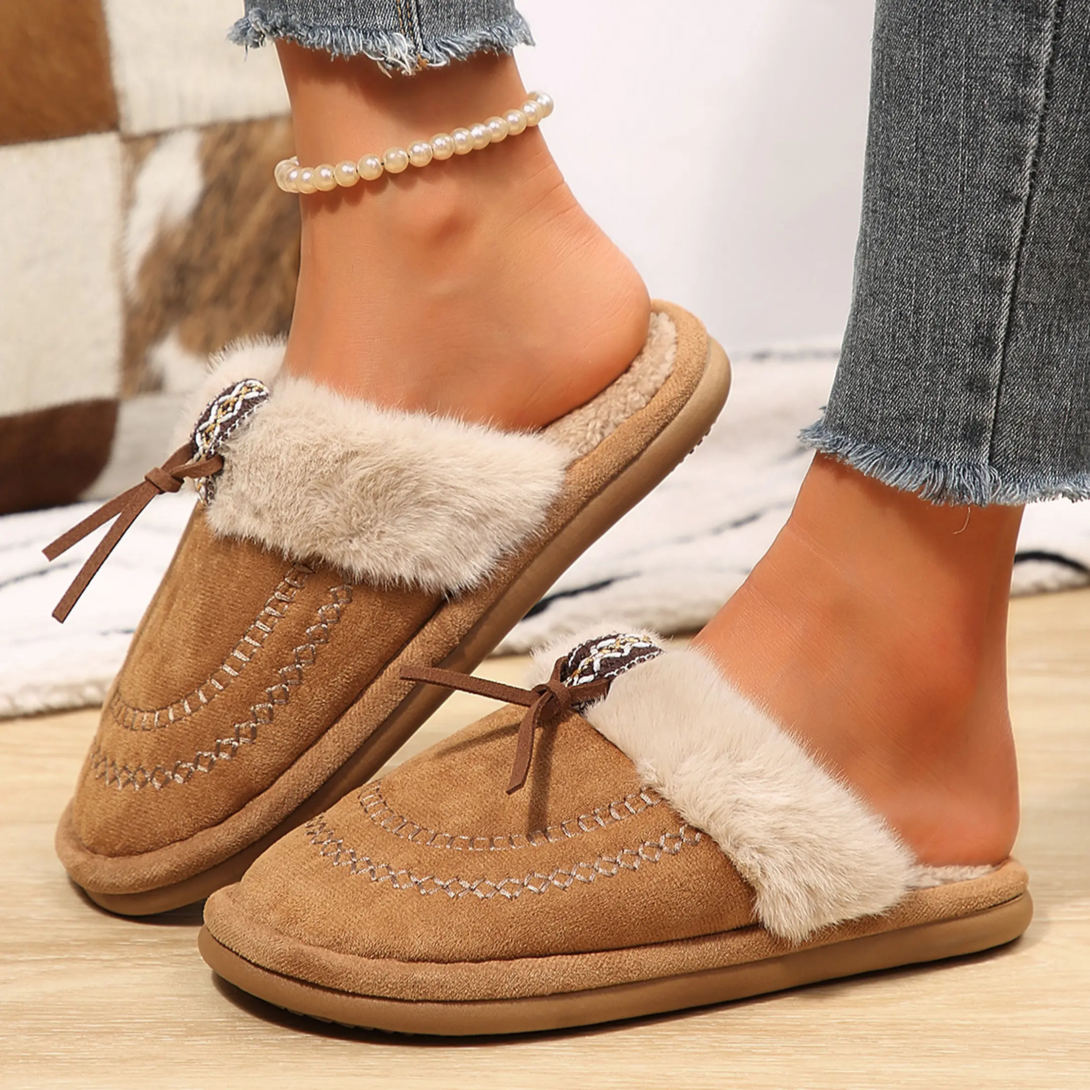 Women's Cozy Soft Slippers Indoor Warm Platform Fluffy Memory Foam House Shoes Cute Winter