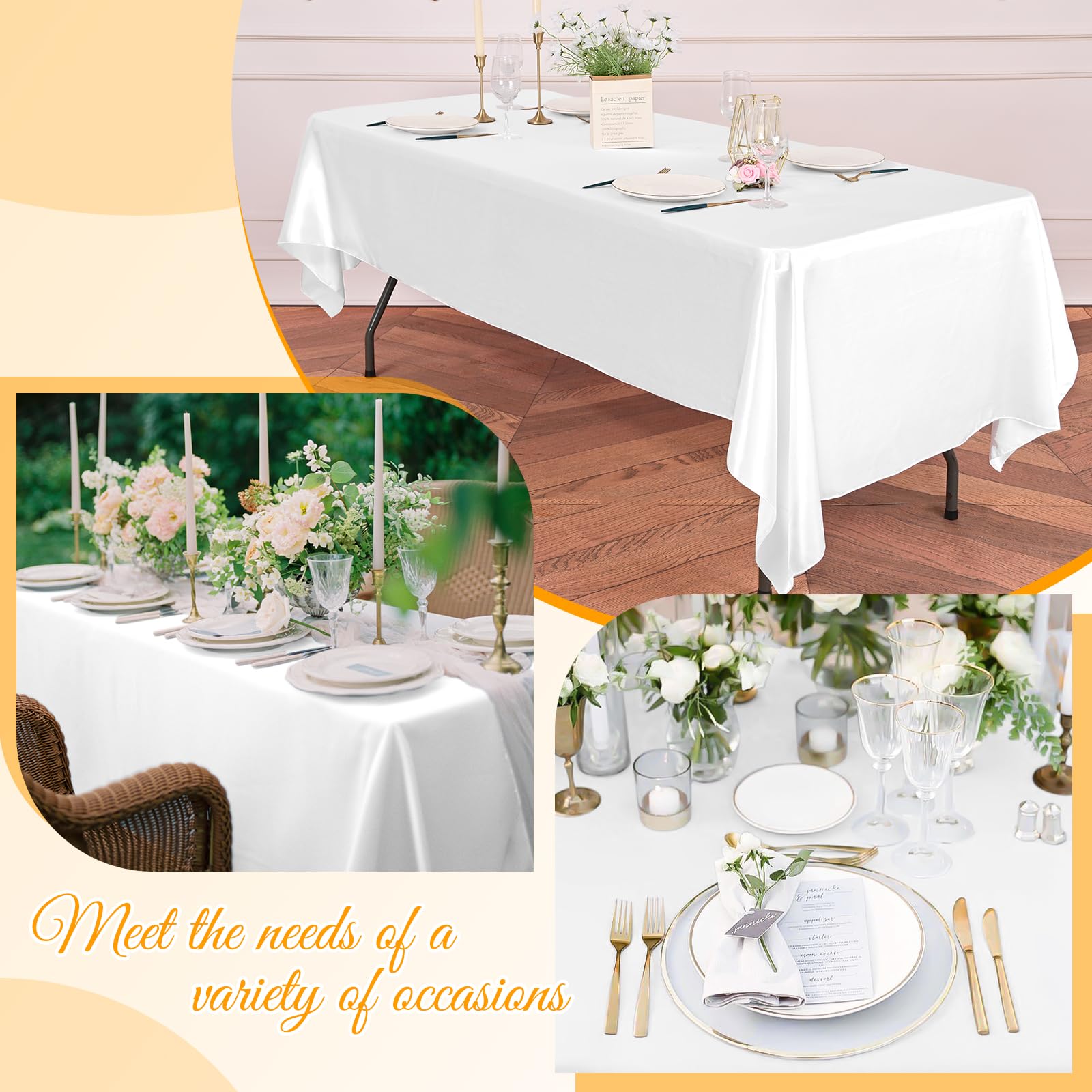 6 10 Packs Satin Tablecloth Rectangular Tablecloths 57x108 Inch, Overlay Satin Table Cover Bright Silk Tablecloth Smooth Fabric Table Decoration for Wedding Party Banquet Events