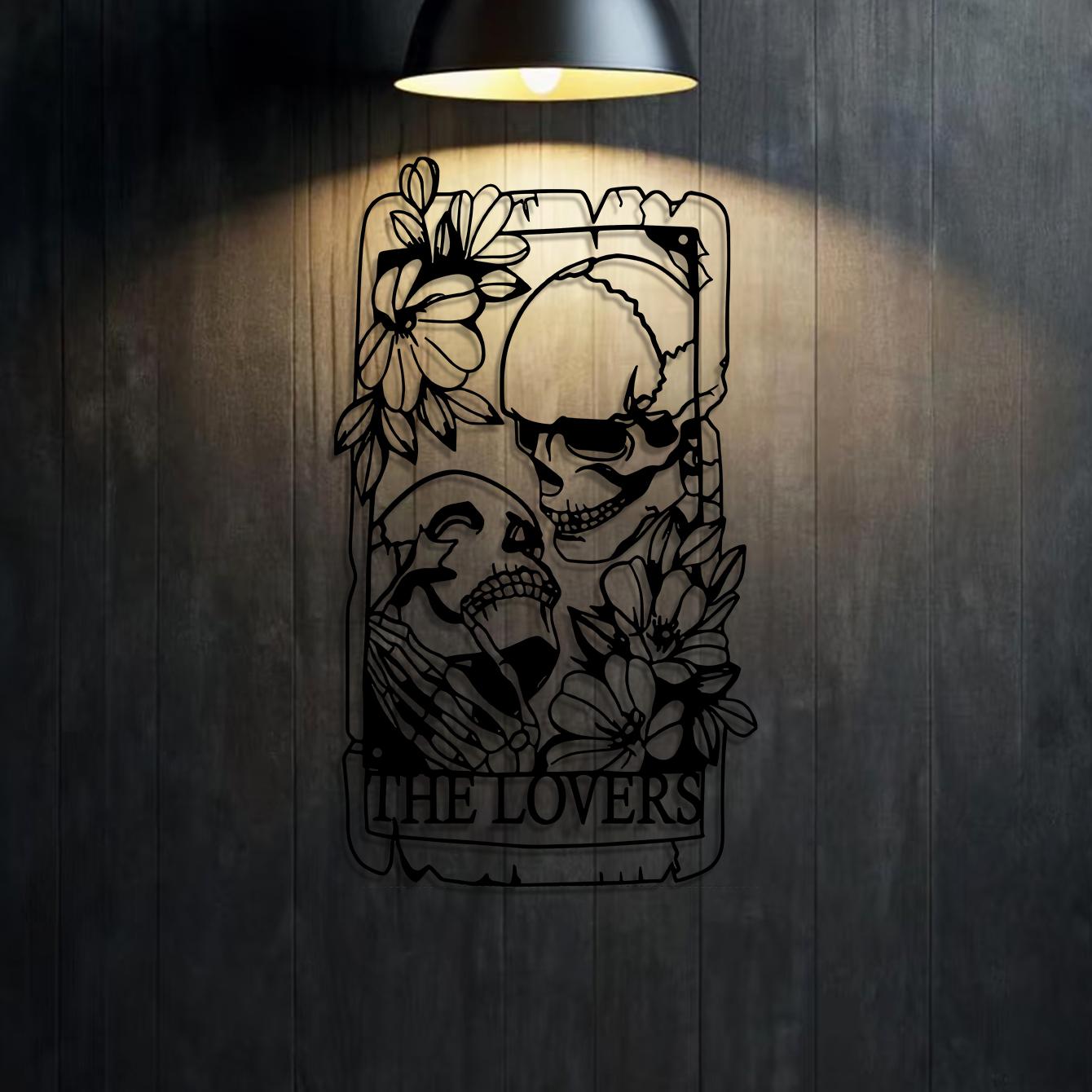 Skull & Flower Pattern Hanging Decor, 1 Piece Gothic Style Wall Art, Wall Hanging Decor for Home Living Room Bedroom Garden, Hangable Ornaments